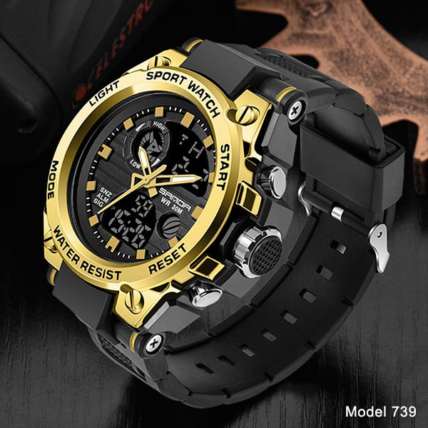 SANDA Top Luxury Watches Men Military Army Mens Watch Waterproof Sport Wristwatch Dual Display Watch Male Relogio Masculino