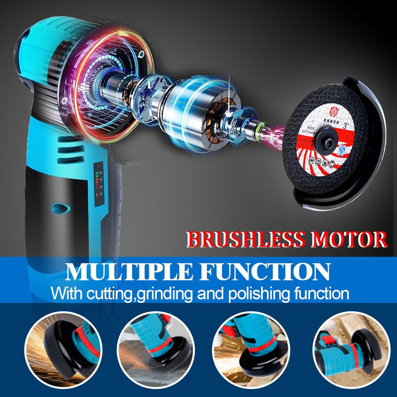12V Brushless Angle Grinder 2PCS Lithium Battery 500W 19500Rpm Cordless Mini Polishing Machine Diamond Cutting Grinder