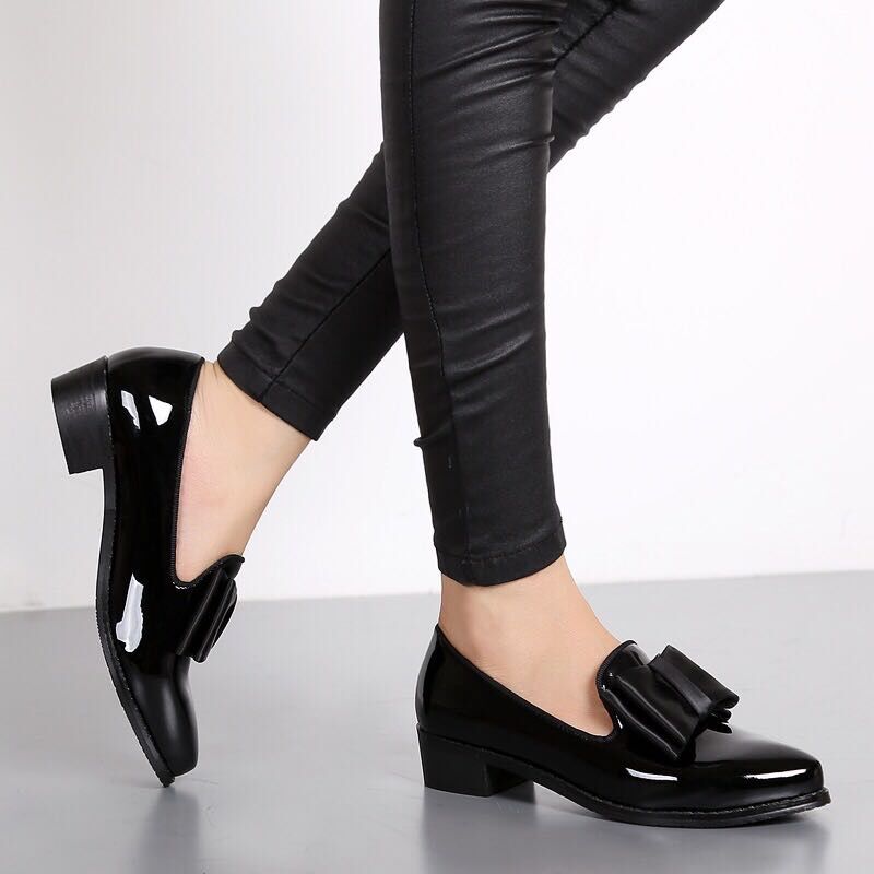 Spring Flats Women Shoes Bowtie Loafers Patent Leather Women&