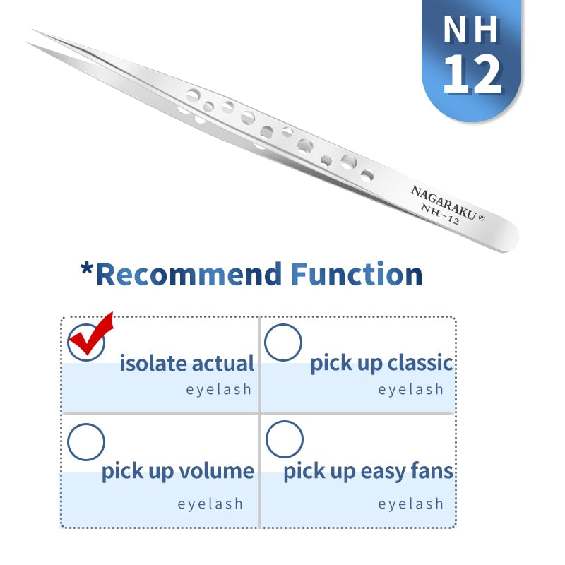 NAGARAKU Eyelash Extension Tweezers False Eyelashes Makeup Stainless Steel Professional Tweezer 3D Accurate Pincet