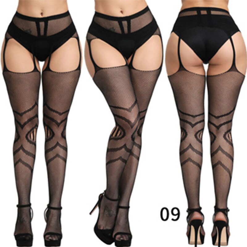 Sexy Solid Striped Elastic High Waist Transparent Stockings Lingerie Garter Fishnet Pantyhose Open Crotch Tights