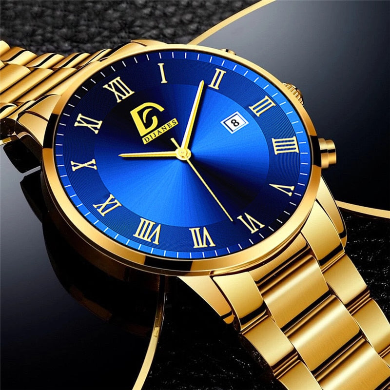 2022 Fashion Mens Gold Stainless Steel Watches Luxury Minimalist Quartz Wrist Watch Men Business Casual Watch relogio masculino