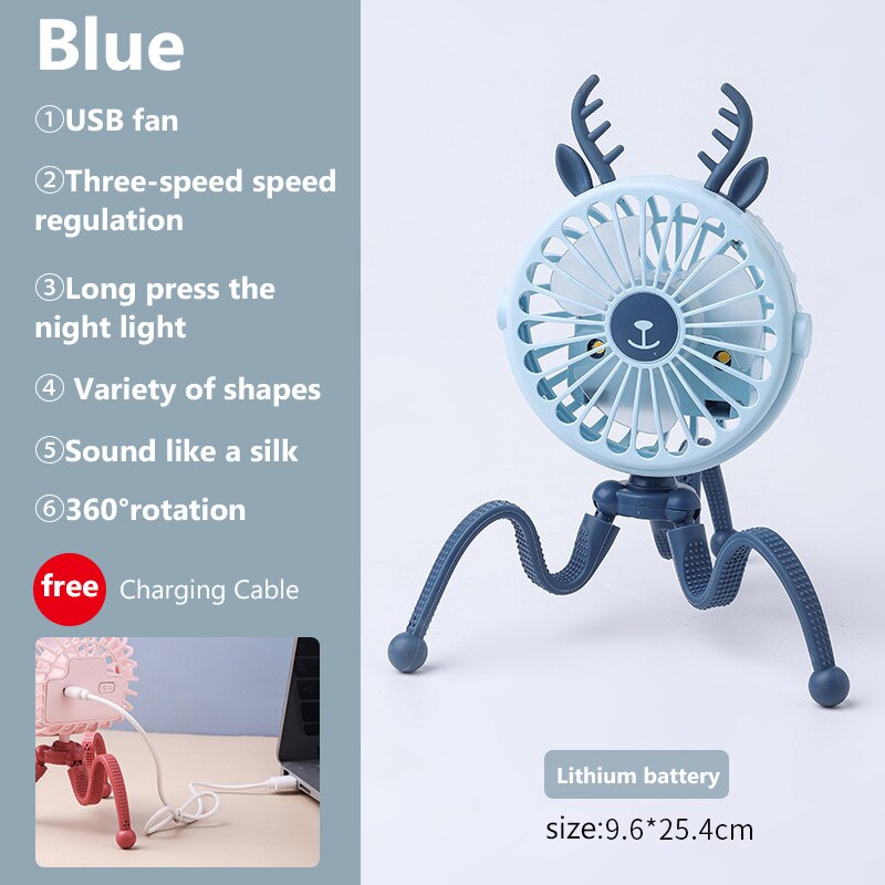 500mAh Stroller Fan Personal Portable Desk Handheld Baby Bed Car Seat Fan USB Rechargeable Fan Mini Stroller Accessories