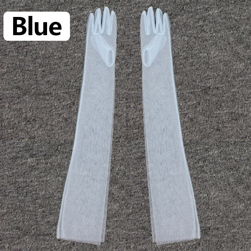 70CM Women Ultra Thin Gloves Tulle Elbow Long Wedding Bride Dress Mittens Sheer Transparent Sunscreen Vintage Black White Glove