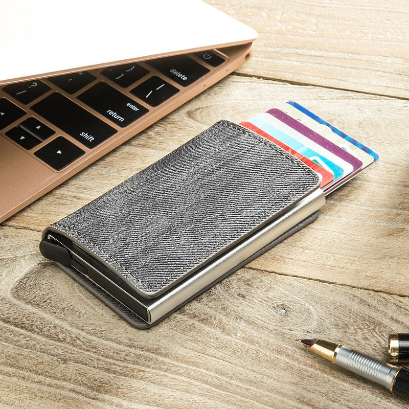 Custom Name Business Bank Credit Card Holder Men Wallet Coin Leather Wallet RFID Aluminium Box CardHolder with Money Clips Purse