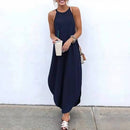 Women Dress Summer 2021 Casual Sleeveless Retro Halter Solid Beach Long Dress Round Neck Sling Fashion Beach Clothes Plus Size