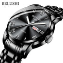 BELUSHI Top Brand Watch Men Stainless Steel Business Date Clock Waterproof Luminous Watches Mens Luxury Sport Quartz Wrist Watch