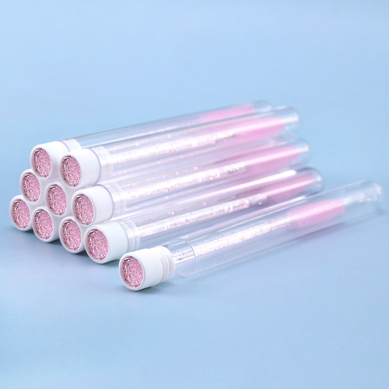 10pcs Pink Eyelashes Brushes Reusable Eyebrow Brush for Eyelash Extension Crystal Eyelash Brush Mascara Tube Make Up Hot Sales
