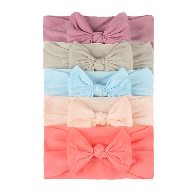 3/4/5/6Pcs/set Cute Bowknot Baby Headband Turban Solid Color Newborn Baby Girls Elastic Hair Bands Soft Nylon Hair Accessories