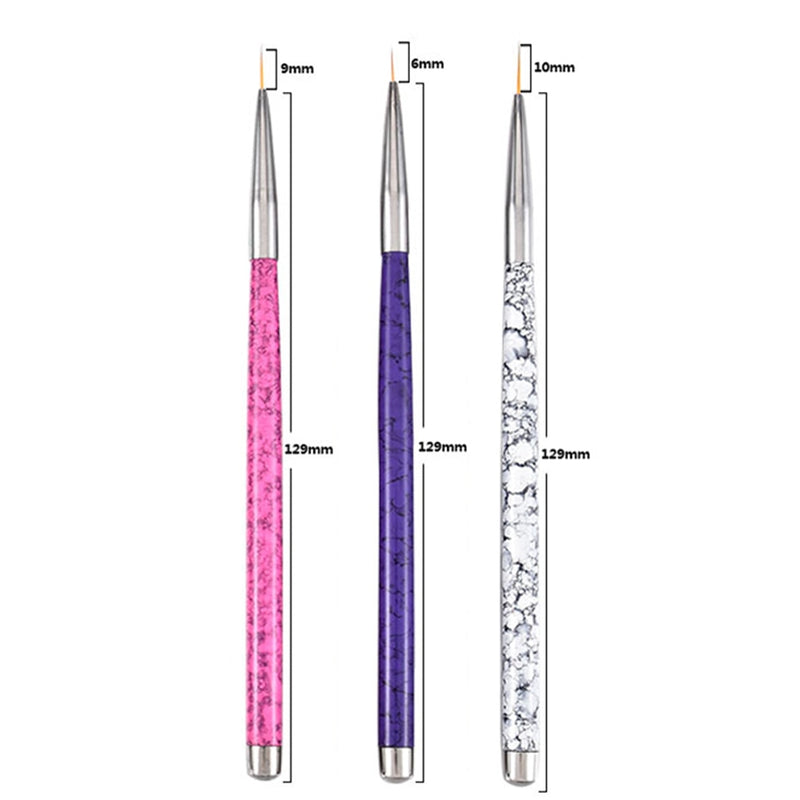 3Pcs Acrylic French Stripe Nail Art Liner Brush Set 3D Tips Manicure Ultra-thin Line Drawing Pen UV Gel Brushes Painting Tools