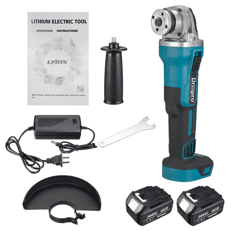 Drillpro 125mm Rechargable Electric Angle Grinder Grinding Cordless 388VF Brushless Power Tools Machine For Makita 18V Battery