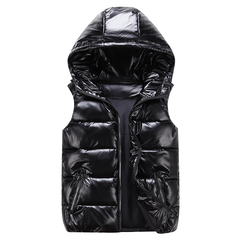 Women Winter Vests Hooded 2022 New Short Bright Color Vest Cotton Padded Jacket Sleeveless Female Winter Waistcoat Vest