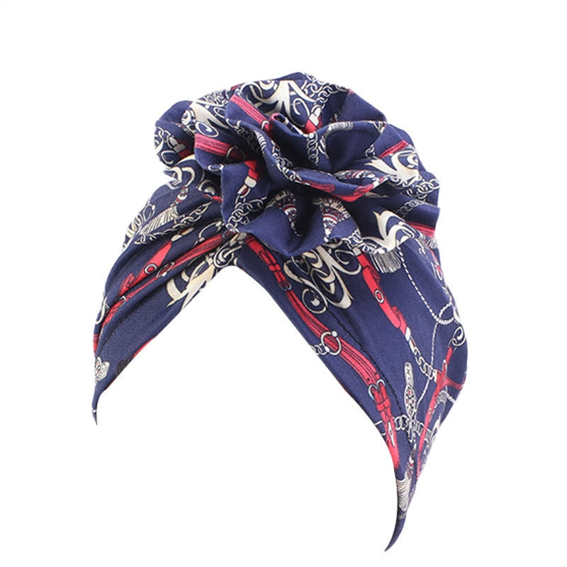 Pastoral Floral Print Turban Women National Wind Muslim Hat Bandana Chemotherapy Hat Sleep Caps Beanies Headwrap Fashion Casual
