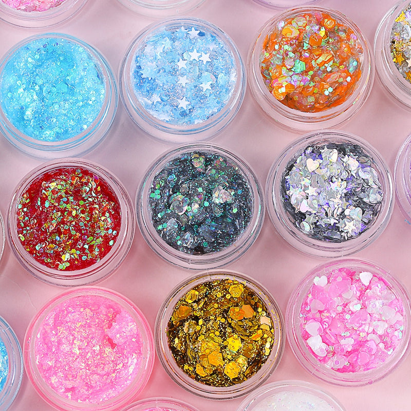 1Pcs Glitter Glam Eye Sparkly Glitter Hair Shimmer Gel Flash Heart Loose Sequins Glitter Eyeshadow Party Face Body Decoration