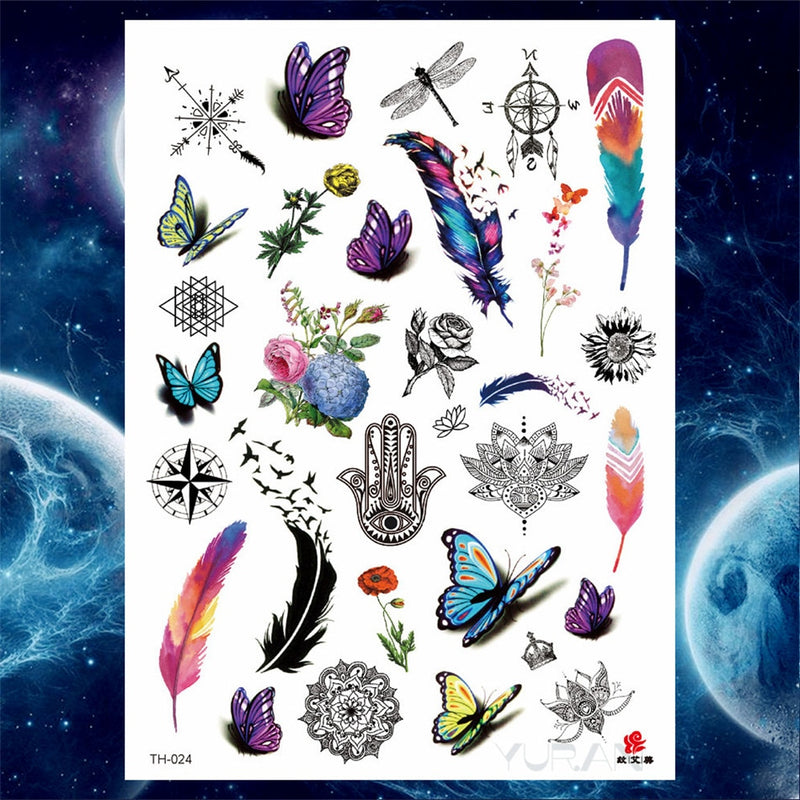 Girls Bracelet Chains Rose Tattoo Stickers Butterfly Body Arm Totem Tattoos Temporary Women Wrist Sexy Black Fake Tatoos