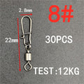 30pcs/lot Fishing Connector Swivels Interlock Pin Snap Rolling Swivel Stainless Steel Snap Fishhook Lure Fishing Accessories