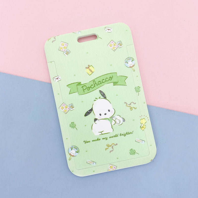 Kawaii Sanrio Keychain Cartoon Cat Sliding Card Holder Student Meal Card Bus Card Holder Lady Id Card Credit Card Holder Lanyard