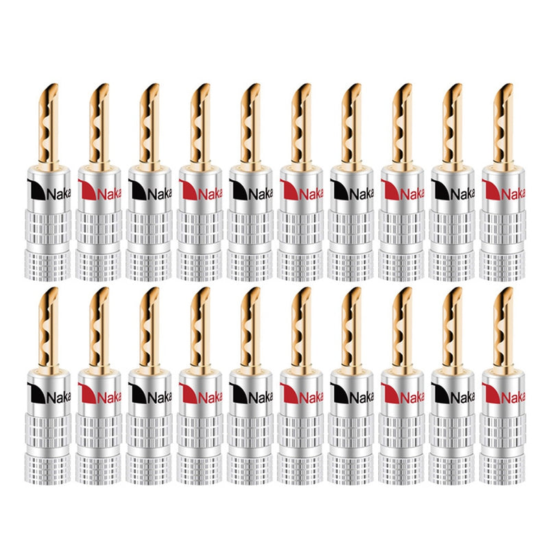20pcs/10pairs Nakamichi BANANA PLUGS 24K Gold-plated 4MM Banana Connector with Screw Lock For Audio Jack Speaker Plugs Black&amp;Red