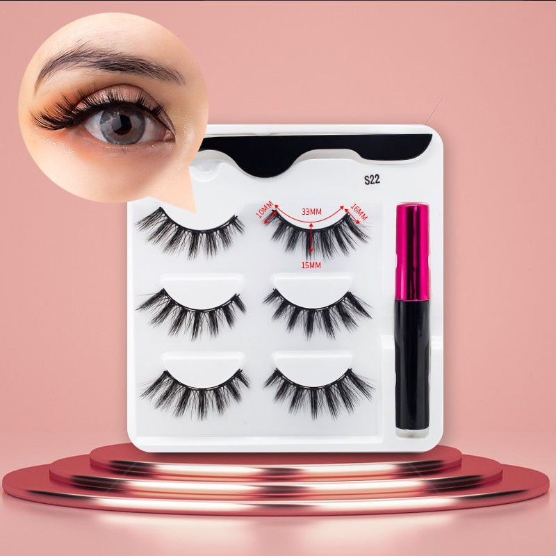 3Pairs Magnetic Lashes 3D Mink Eyelashes Wholesale Fake Eyelashes Magnetic Eyeliner With Tweezer Makeup Set For Beauty Faux Cils