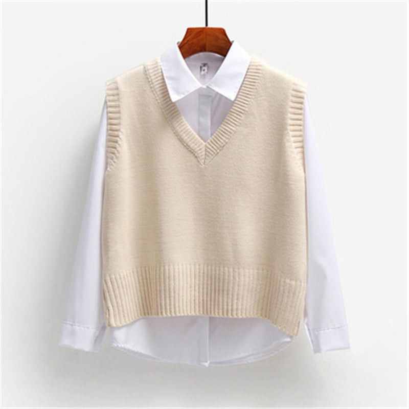 Women Sweater Vest Spring 2021 Autumn Women Short Loose Knitted Sweater Sleeveless Ladies V-Neck Pullover Tops Female Outerwear