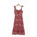 Dresses For Women 2022 Elegant Vintage Floral Dress Frill Sweetheart Neck Sleeveless Strap Tie Ruffle Hem Summer Beach Dress