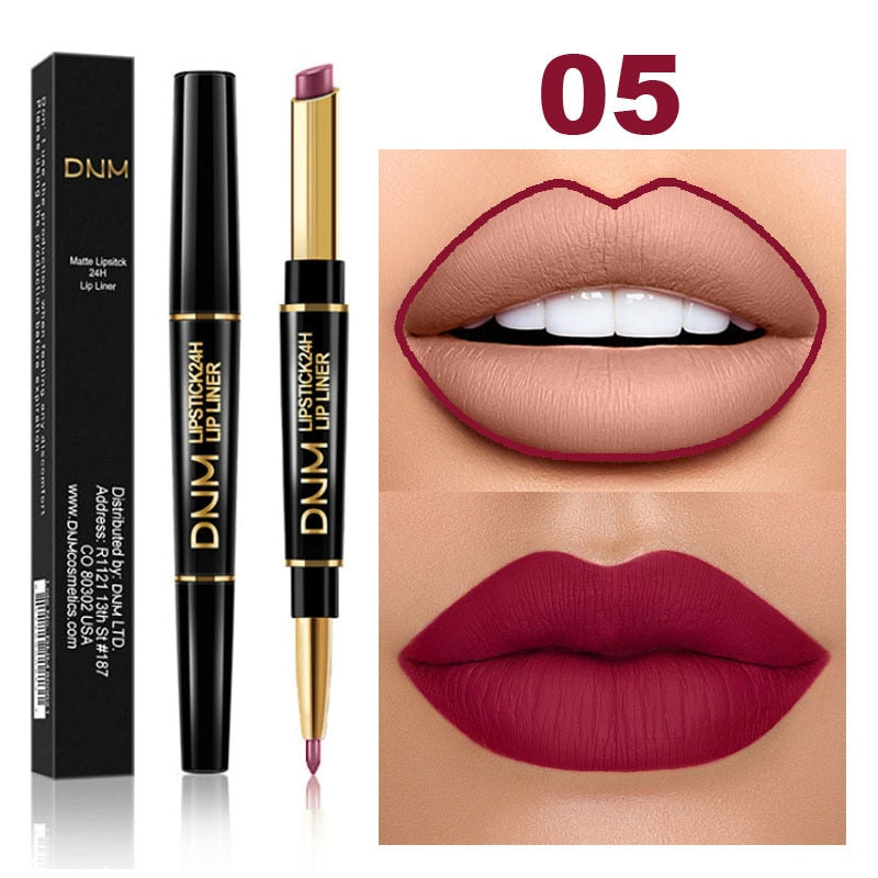 2 IN 1  Lip Liner Waterproof Matte Lipstick Pencil Contour Tint Sexy Red Matte Long Lasting Moisturizer Lipliner Cosmetics TSLM1