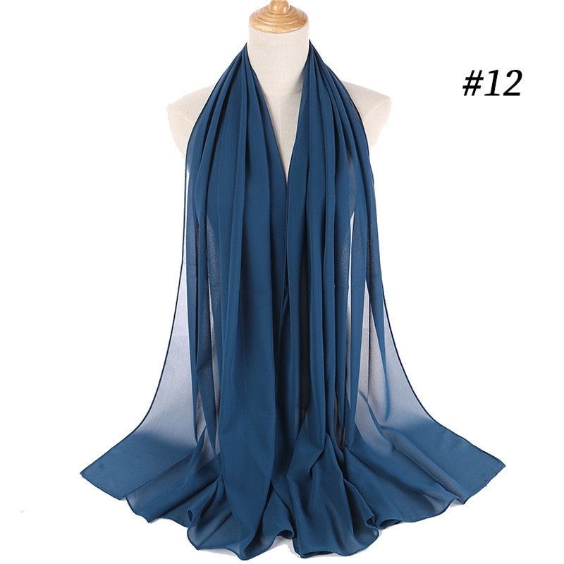 Muslim Bubble Chiffon Hijab Scarf Women Solid Color Soft Long Shawls and Wraps Georgette Head Scarves Ladies Hijabs