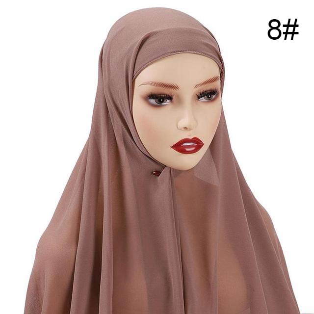 Muslim Chiffon Scarf For Women Fashion Veil Instant Hijab Wrap Headscarf Islam Solid Color Cap Musulman Wrap Scarves 25 Colors
