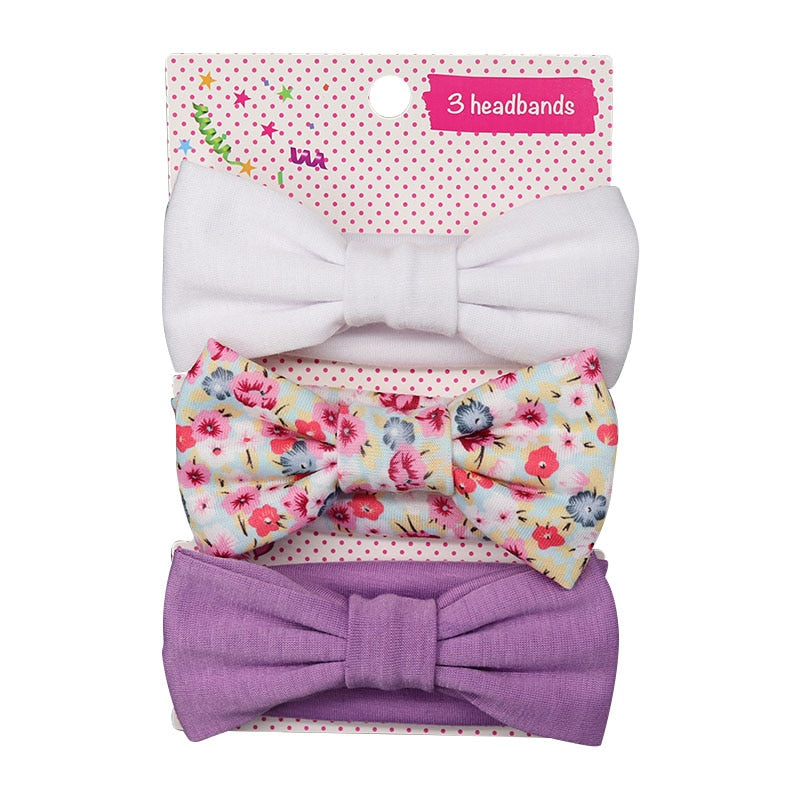 3Pcs/set Baby Headband Floral Solid Color Dot Printed Pink Bows Newborn Baby Girl Headband Hair Accessories Girls Turban