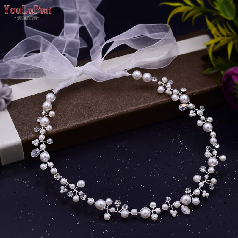 YouLaPan HP295 Flower Headwear Wedding Headband for Bride Crystal Pearls Women Tiara Bridal Headpieces Hair Jewelry Accessories