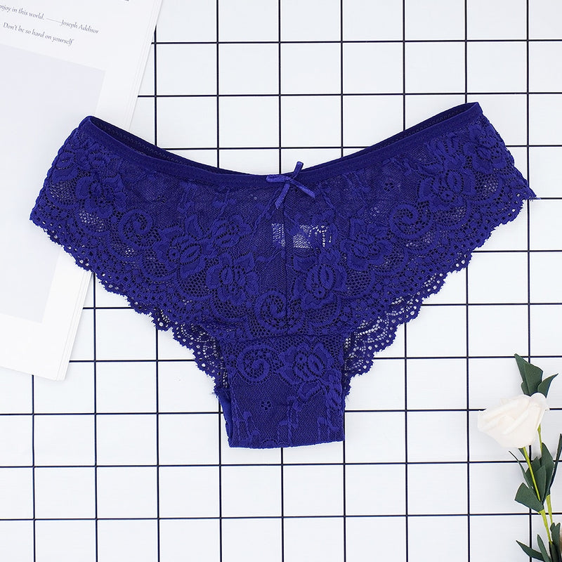 Fashion Sexy Full Lace Panties Transparent Women Briefs Female Hollow Out Low Cut Panty Breathable Bow Wholesale Underwear