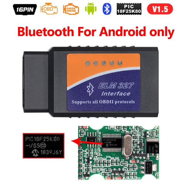 ELM327 OBD2 Scanner V1.5 PIC18F25K80 BT/WIFI Car Diagnostic Tools Auto ELM 327 OBDII Code Reader  Work Android/IOS/Windows 12V