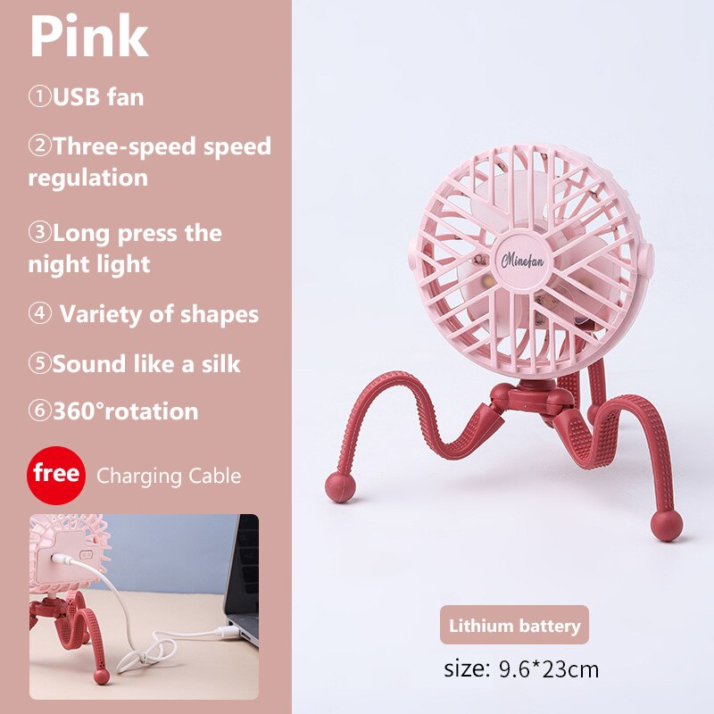 500mAh Stroller Fan Personal Portable Desk Handheld Baby Bed Car Seat Fan USB Rechargeable Fan Mini Stroller Accessories