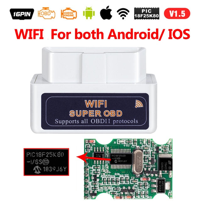 ELM327 OBD2 Scanner V1.5 PIC18F25K80 BT/WIFI Car Diagnostic Tools Auto ELM 327 OBDII Code Reader  Work Android/IOS/Windows 12V