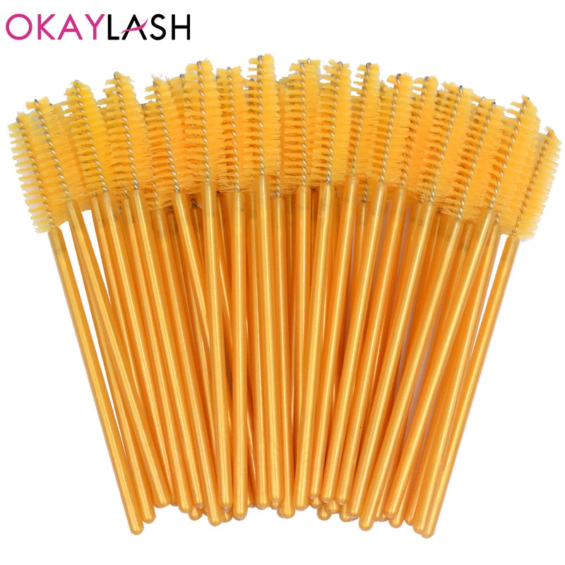 OKAYLASH 50Pcs Disposable Micro Glitter Eyelash Mascara Wands Mini Crystal Eye Lashes Brush Comb Pink White Spoolies