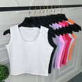 Sexy Women Round Neck Pure Color Crop Tops Patchwork  Sleeveless Camisole Tank Tops Fashion Ladies Slim Vest Tee Top T-shirt Hot