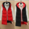 2021 Autumn Winter Two Sides Wear Long Vest Warm Hooded Waistcoat Women Coat Thicken Cotton Padded Female Sleeveless Jacket New