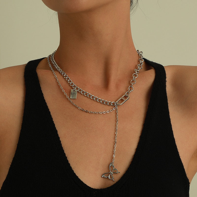 Gothic Butterfly Pendant Necklace for Women Choker Aesthetic Grunge Chain accessories IGIRL Indie Collar Jewelry Friends Gift