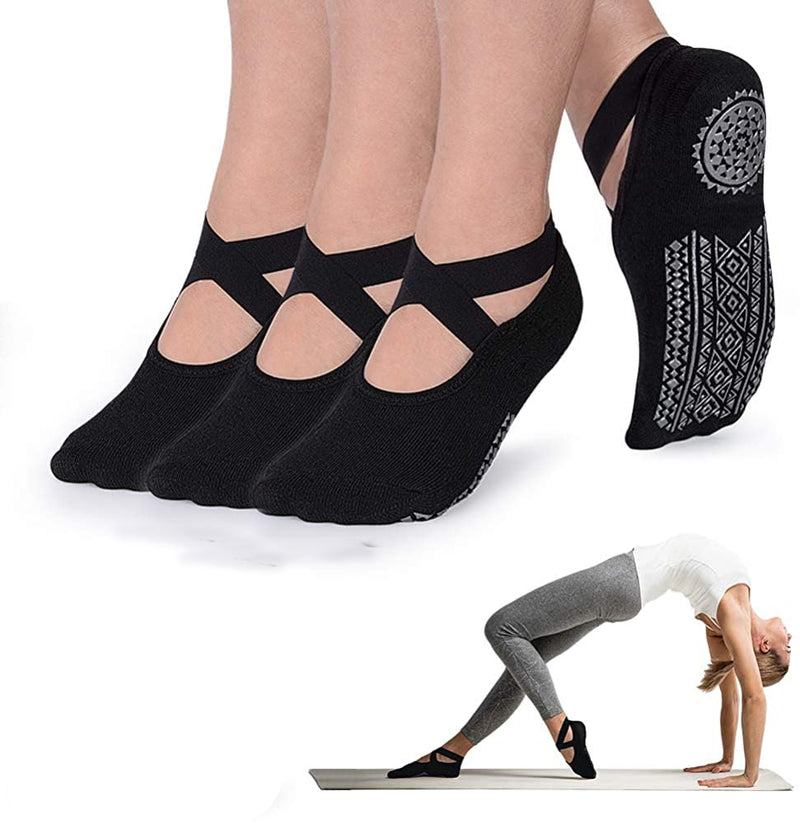 Yoga Socks for Women Non-Slip Grips &amp; Straps, Bandage Cotton Sock, Ideal for Pilates Pure Barre Ballet Dance Barefoot Workout