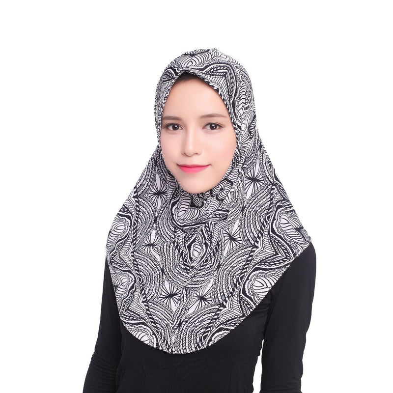 One Piece Amira Hijab Muslim Women Print Head Scarf Wrap Shawl Pull On Ready To Wear Hijabs Islamic Niab Nikab Instant Headscarf
