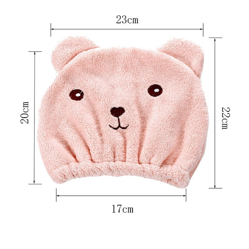 Children Cute Bear Bathing Drying Towel Head Wrap Soft Cotton Microfiber Quickly Dry Hair Elastic Hat Hair Turban For Girl