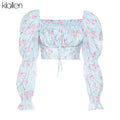 KLALIEN Spring Summer Fashion Elegant French Romantic Floral Puff Sleeve Square Collar Women Blouses New White Chiffon Shirt
