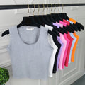 Sexy Women Round Neck Pure Color Crop Tops Patchwork  Sleeveless Camisole Tank Tops Fashion Ladies Slim Vest Tee Top T-shirt Hot