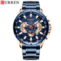CURREN New Casual Sport Chronograph Men&#39;s Watches Stainless Steel Band Wristwatch Big Dial Quartz Clock with Luminous Pointers