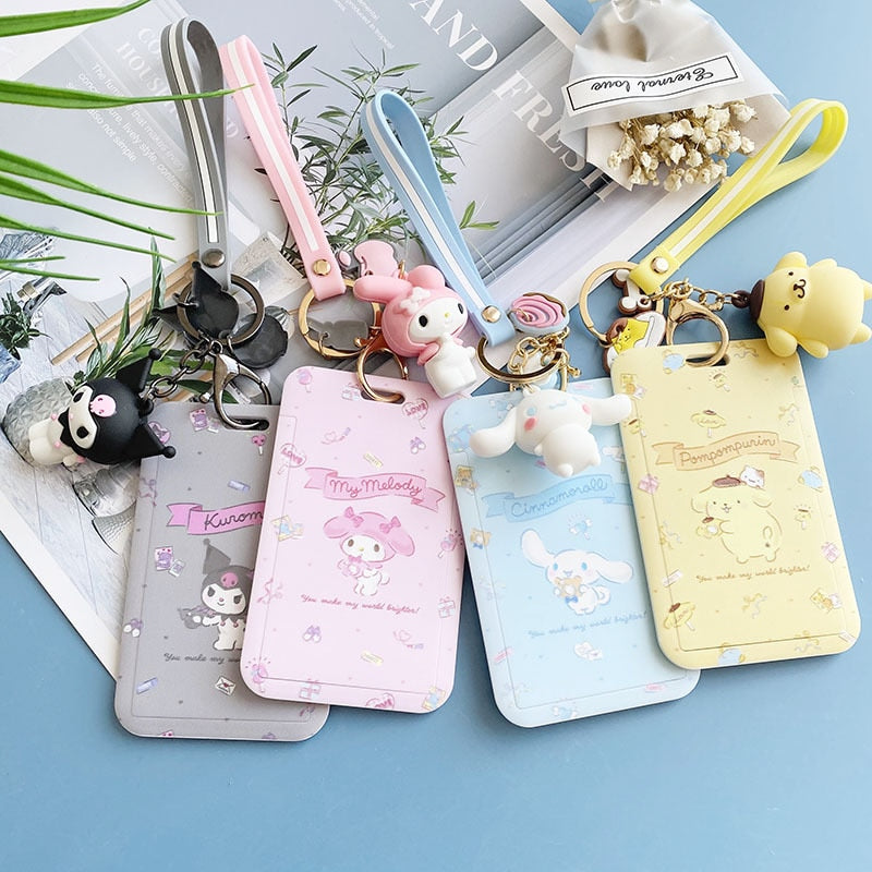 Kawaii Sanrio Keychain Cartoon Cat Sliding Card Holder Student Meal Card Bus Card Holder Lady Id Card Credit Card Holder Lanyard