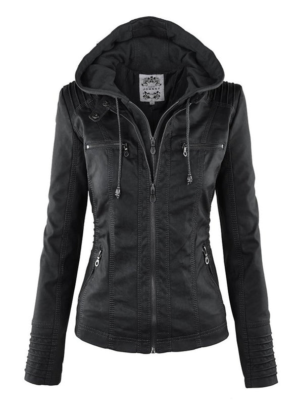 Gothic Faux Leather Jacket Women 2019 Hoodies Winter Autumn Motorcycle Jacket Black Outerwear Faux Leather PU Basic Jacket Coat