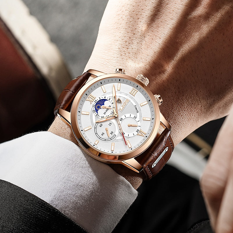 LIGE Men Watches 2022 New Fashion Leather Waterproof Luminous Top Brand Luxury Mens Quartz Wristwatch Men Relogio Masculino+box