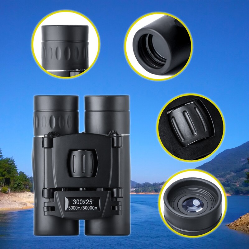 Mini Portable Zoom HD 5000M Telescope Binoculars Powerful 300x25 Folding Long-distance Low Light Night Vision Professional