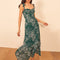 Dresses For Women 2022 Elegant Vintage Floral Dress Frill Sweetheart Neck Sleeveless Strap Tie Ruffle Hem Summer Beach Dress