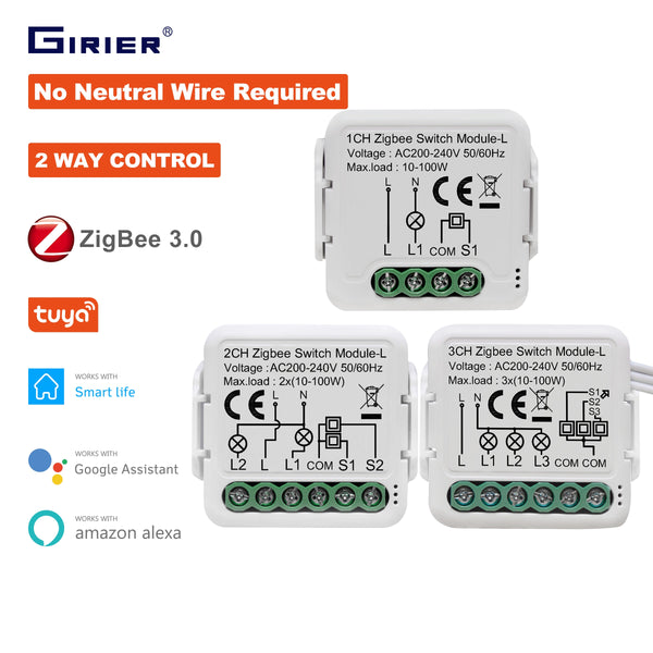 GIRIER Tuya ZigBee 3.0 Smart Switch Module No Neutral Wire Required Smart Home DIY Light Breaker Works with Alexa Google Home